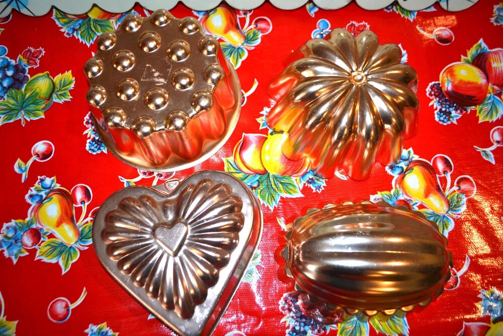 Vintage Copper Mold Collection of Four Kitsch Klatch Cottage Core Rustic